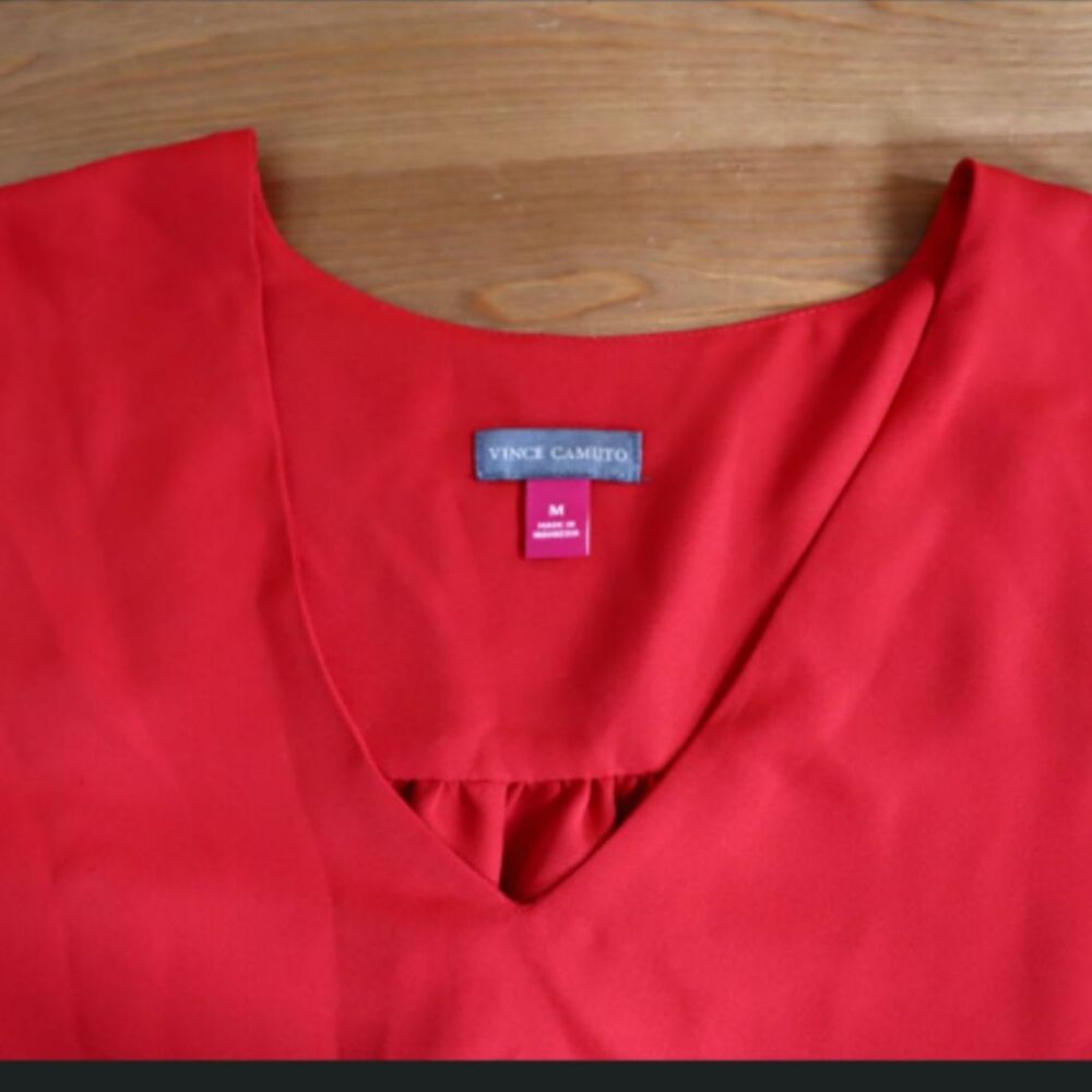 Vince Camuto Red Ruffle Sleeve V Neck Blouse Medium Large Dressy Top - Picture 6 of 8